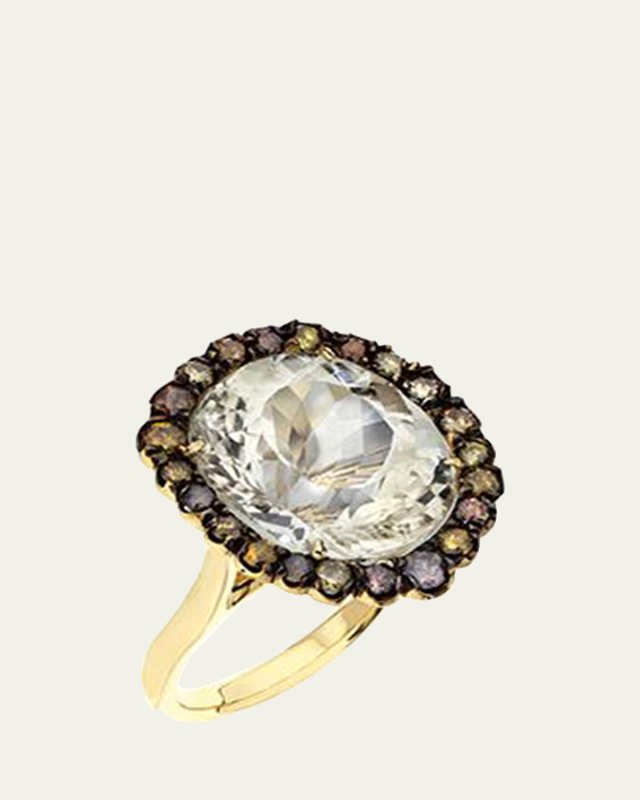 18K Yellow Gold Spodumene Statement Ring with Diamonds, Size 7.75